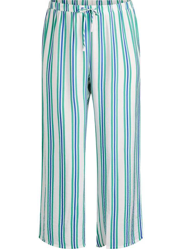 Pantalon ray&eacute; &agrave; taille haute et jambes larges, Vanille, Packshot image number 0