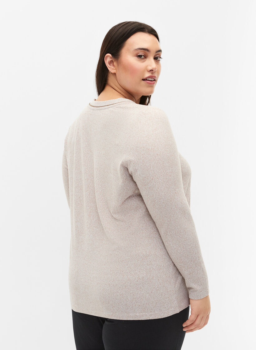 Top met v-hals en lange mouwen, Beige, Model image number 2