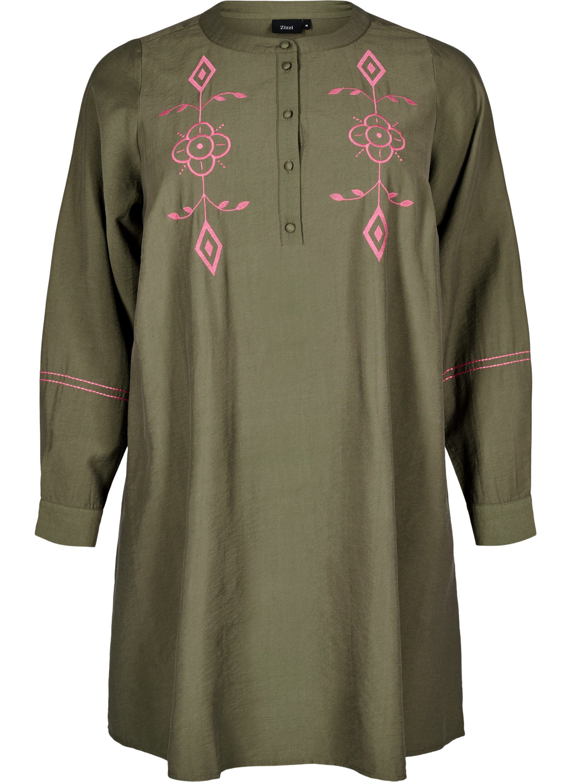 ZizziKorte jurk met contrasterend borduursel, Groen, Packshot image number 0