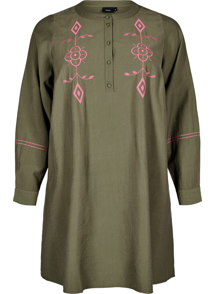 Korte jurk met contrasterend borduursel, Groen, Packshot image number 0