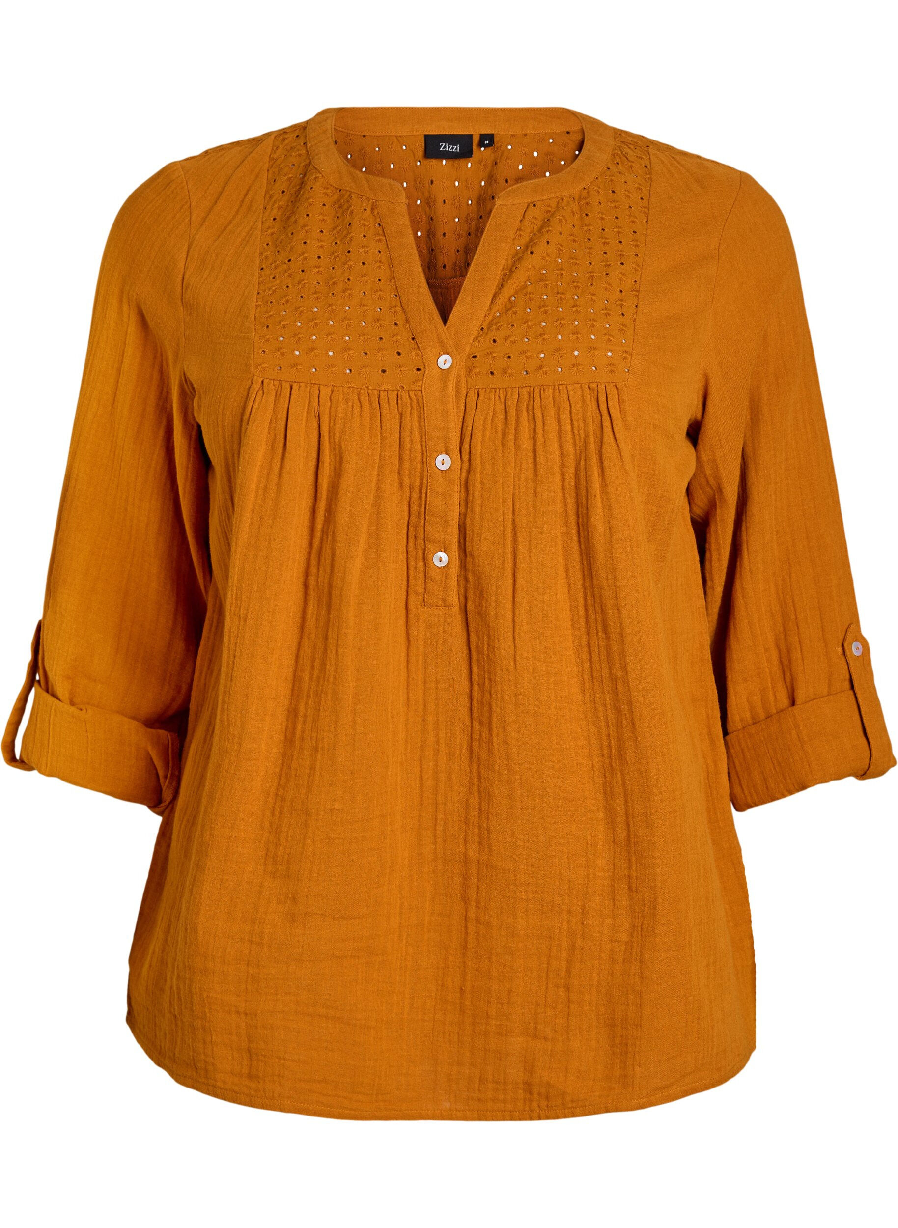 ZizziBlouse in katoenen mousseline met broderie anglaise, Oranje, Packshot image number 0
