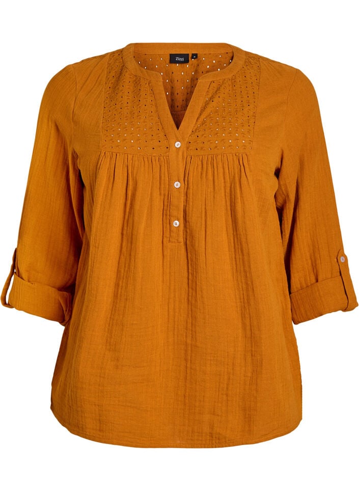 Blouse in katoenen mousseline met broderie anglaise, Oranje, Packshot image number 0