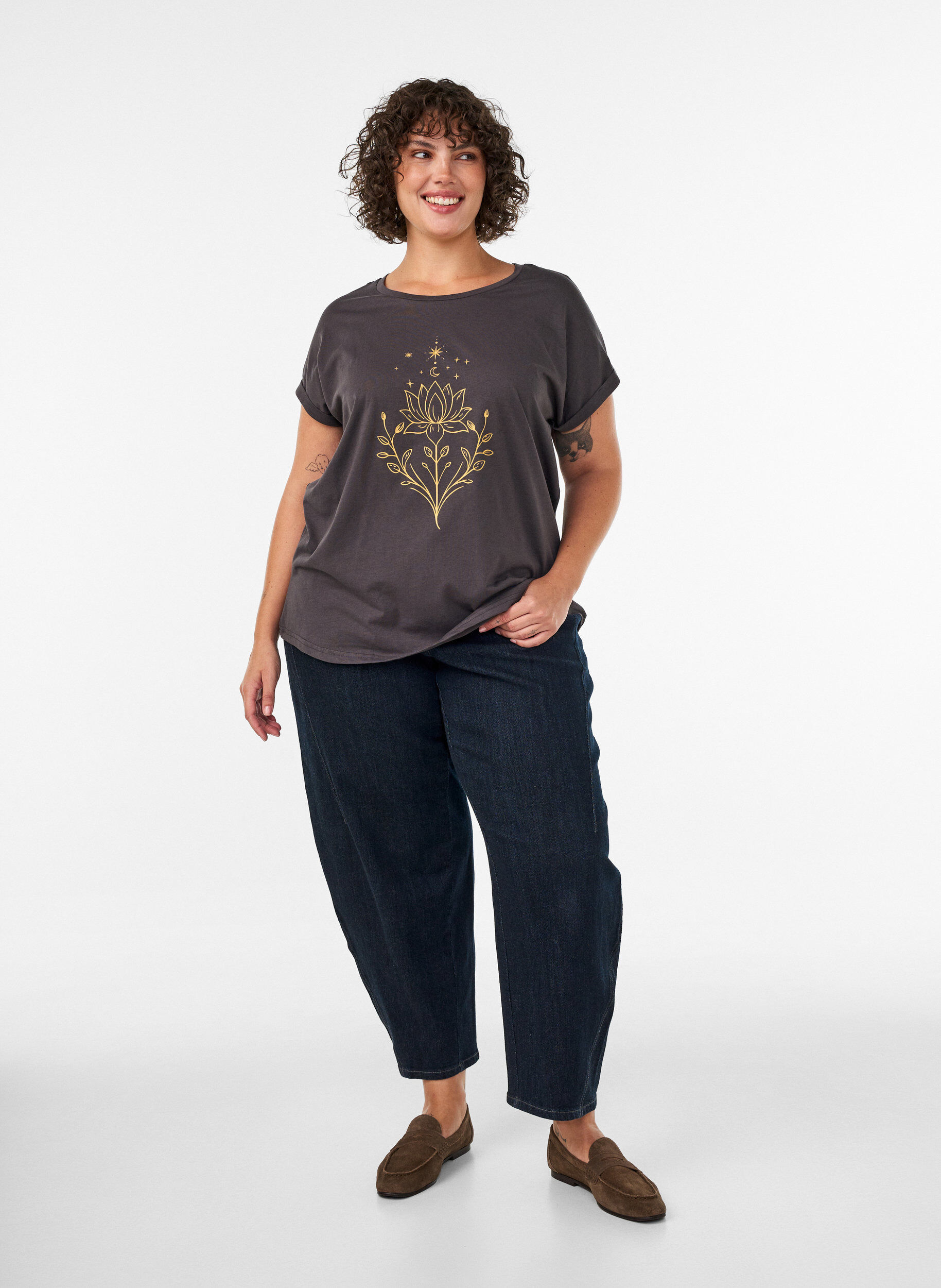 ZizziT-shirt met decoratieve print aan de voorkant, Grijs, Model image number 1