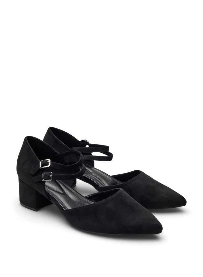Wide fit - Pumps met dubbele banden, Black, Packshot