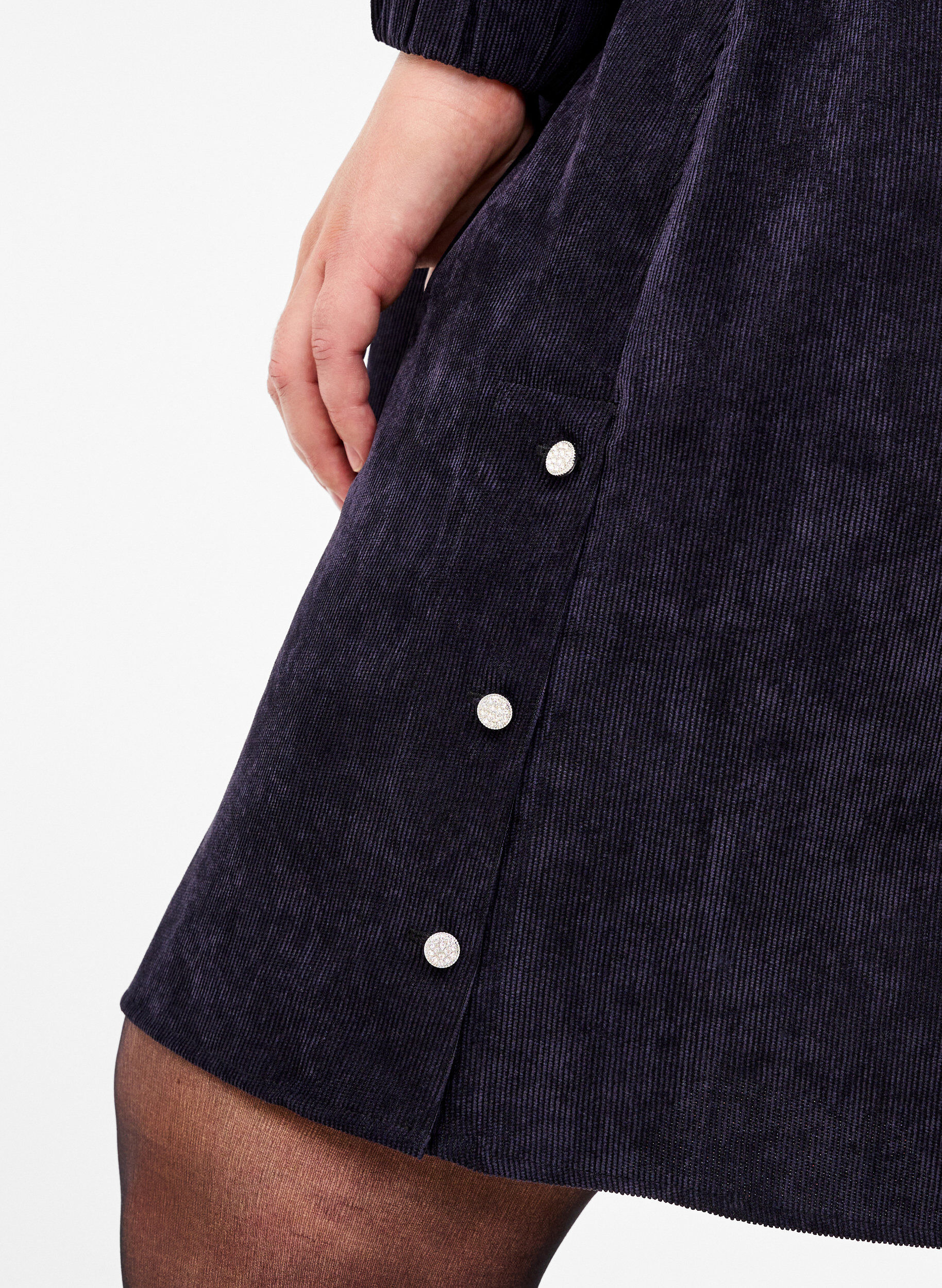 ZizziKorte fluwelen jurk met zakken, Black, Model image number 2