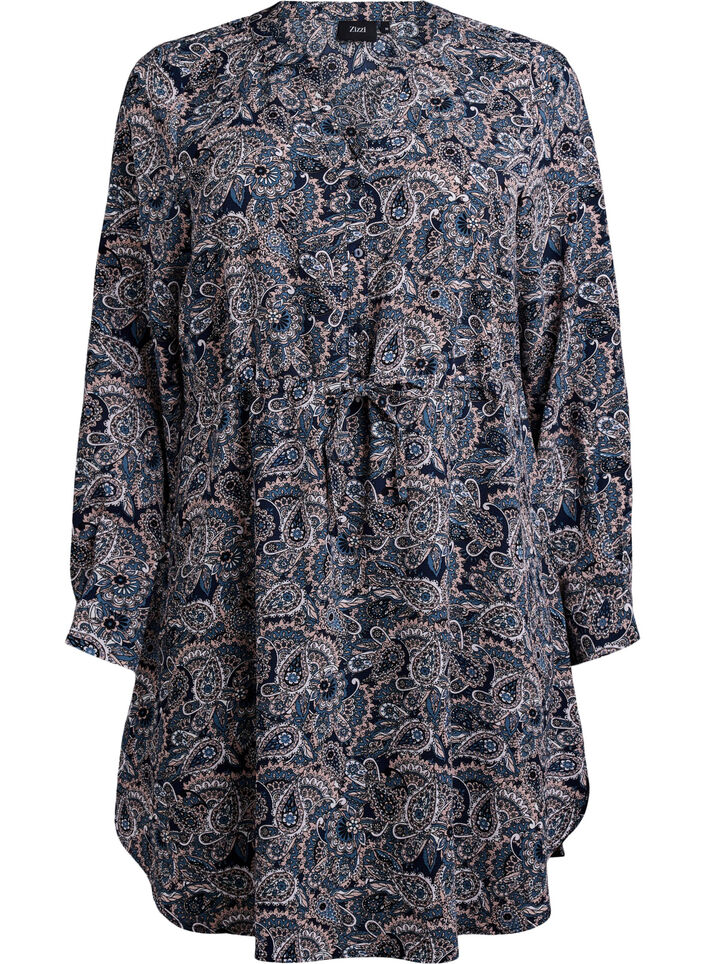 Knielange jurk met strikceintuur, Beige, Packshot image number 0