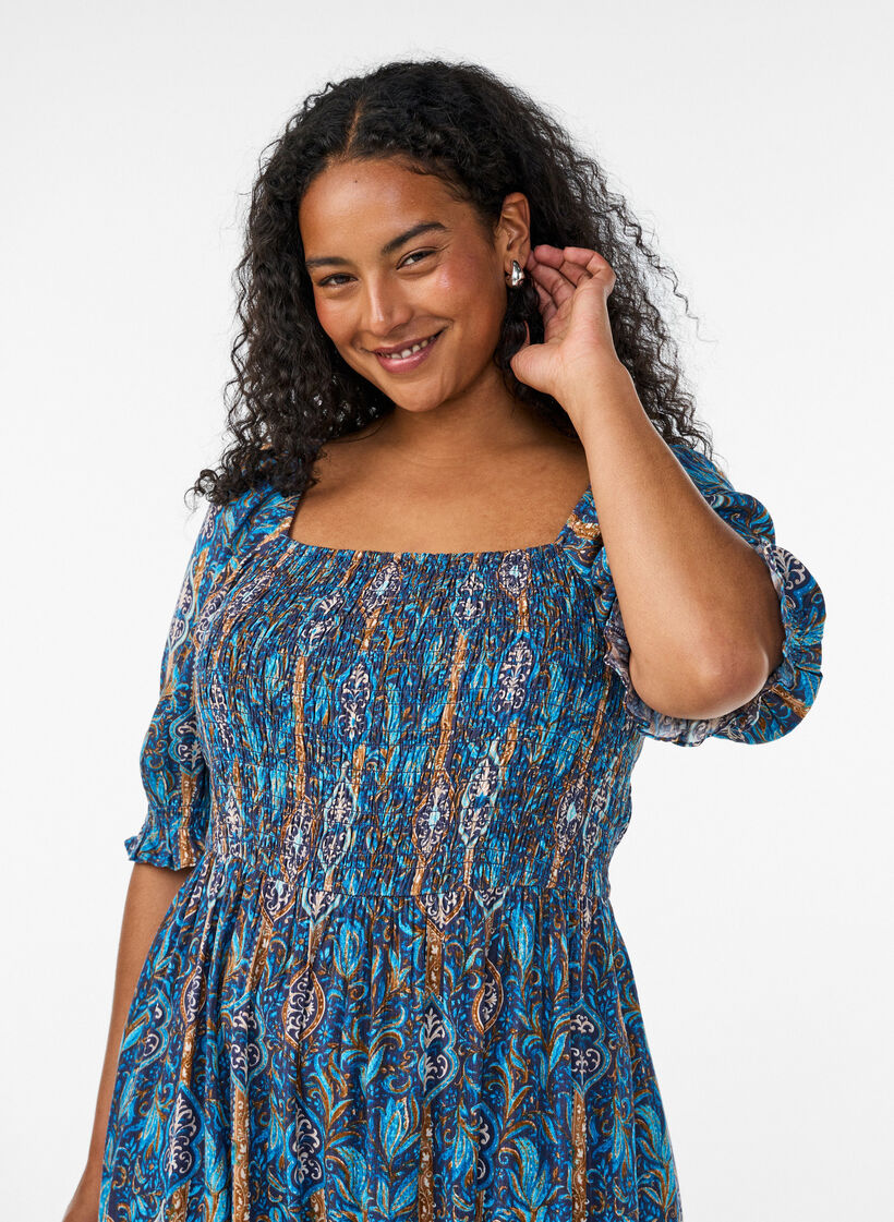 Zomerjurk in viscose met paisley print, Blauw, Model image number 2