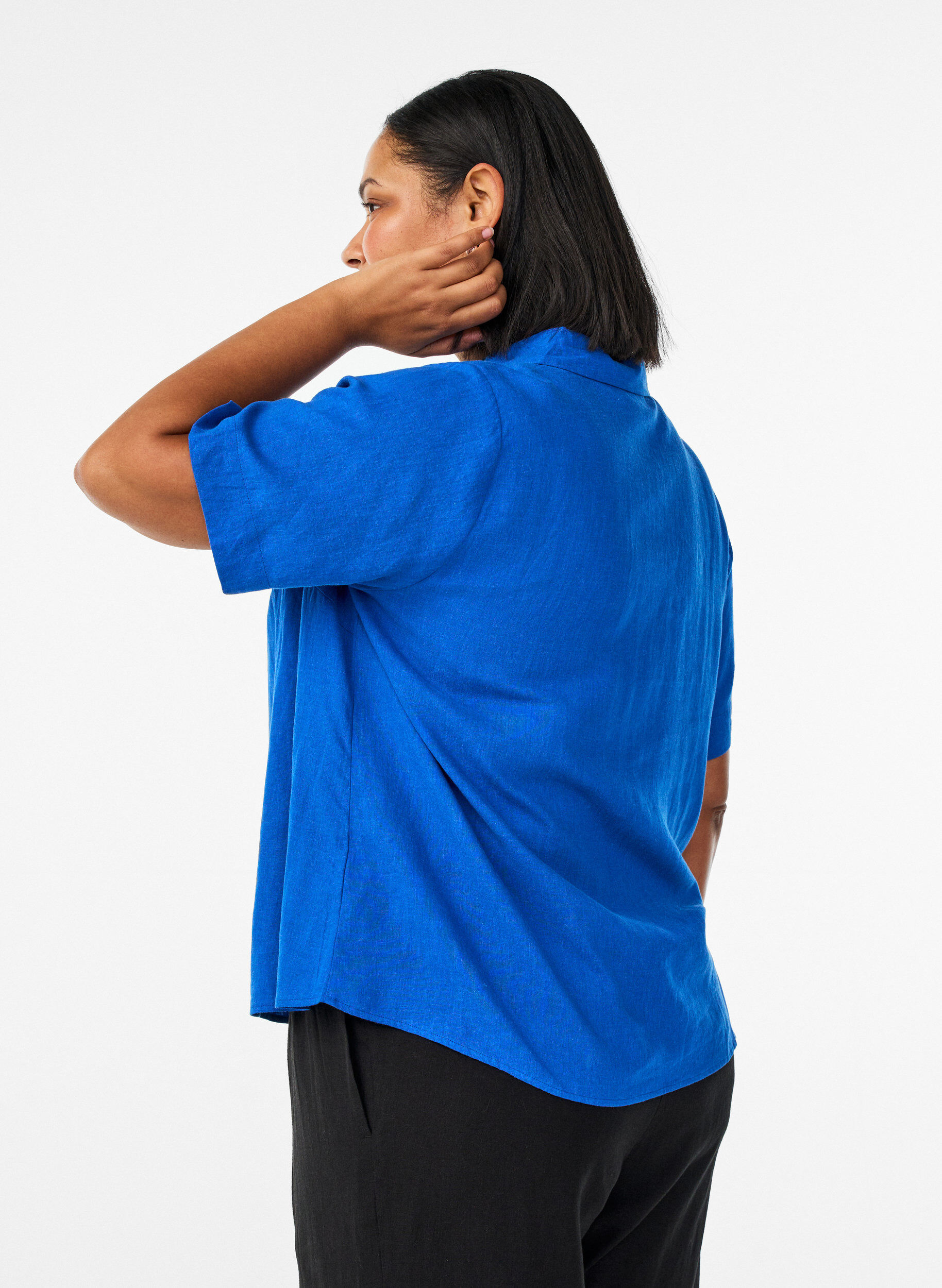 ZizziShirt met korte mouwen in linnen en viscose, Blauw, Model image number 2