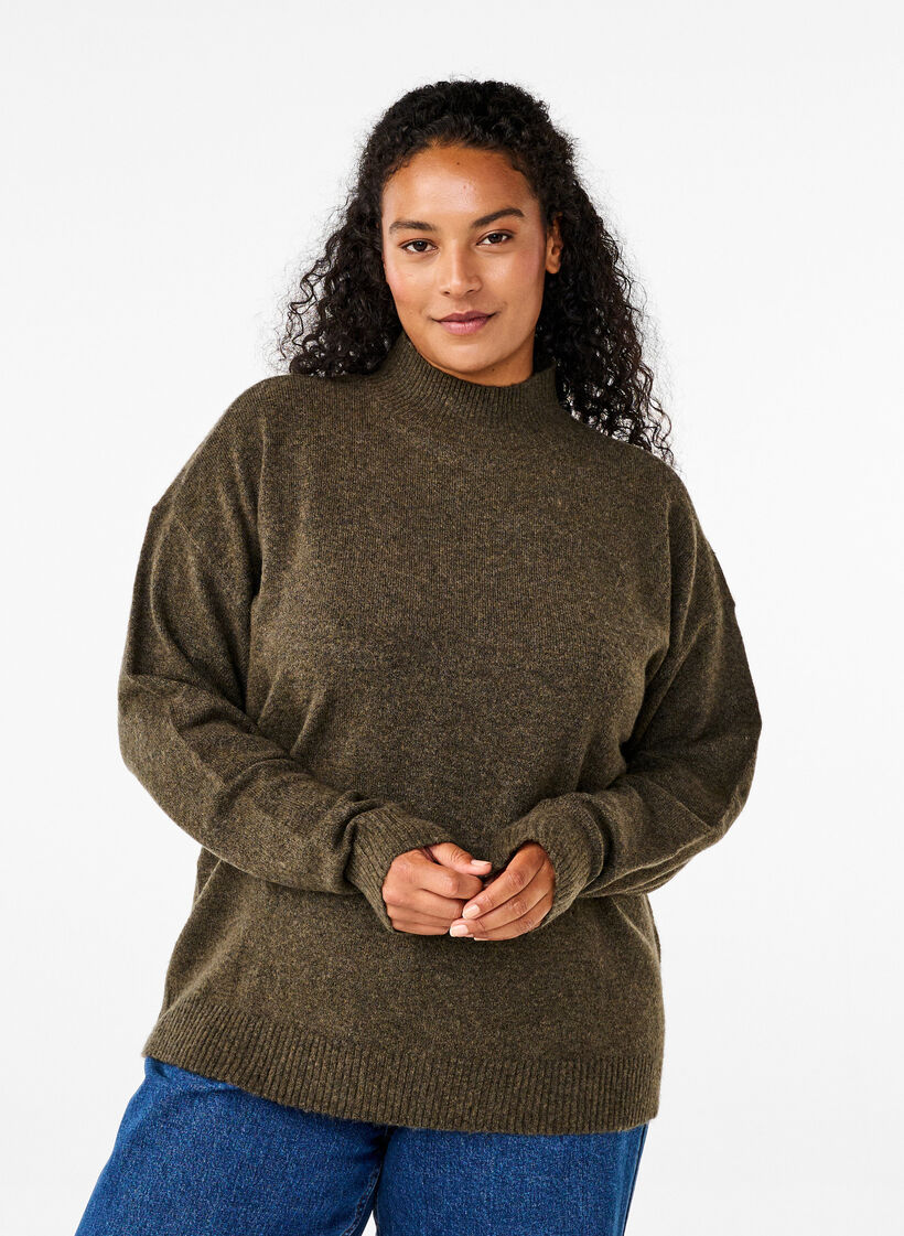 Gebreide wollen blouse met hoge hals, Sea Turtle Mel., Model image number 0