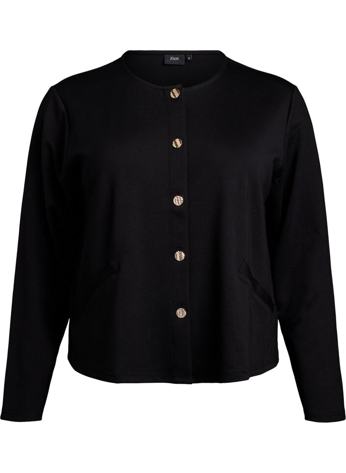 Cardigan met decoratieve knopen en lange mouwen, Black, Packshot image number 0