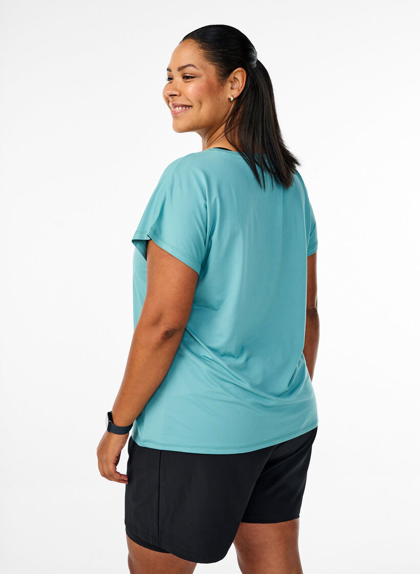 Losse trainingsshirt met v-hals, Bristol Blue, Model