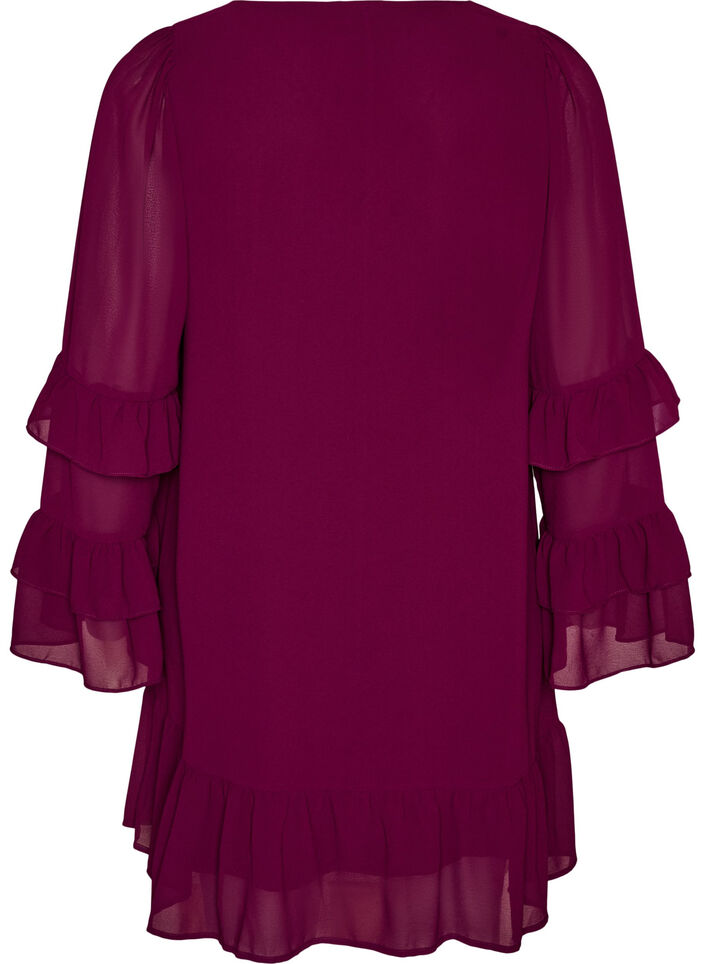 Korte jurk met transparante ruchesmouwen, Paars, Packshot image number 1