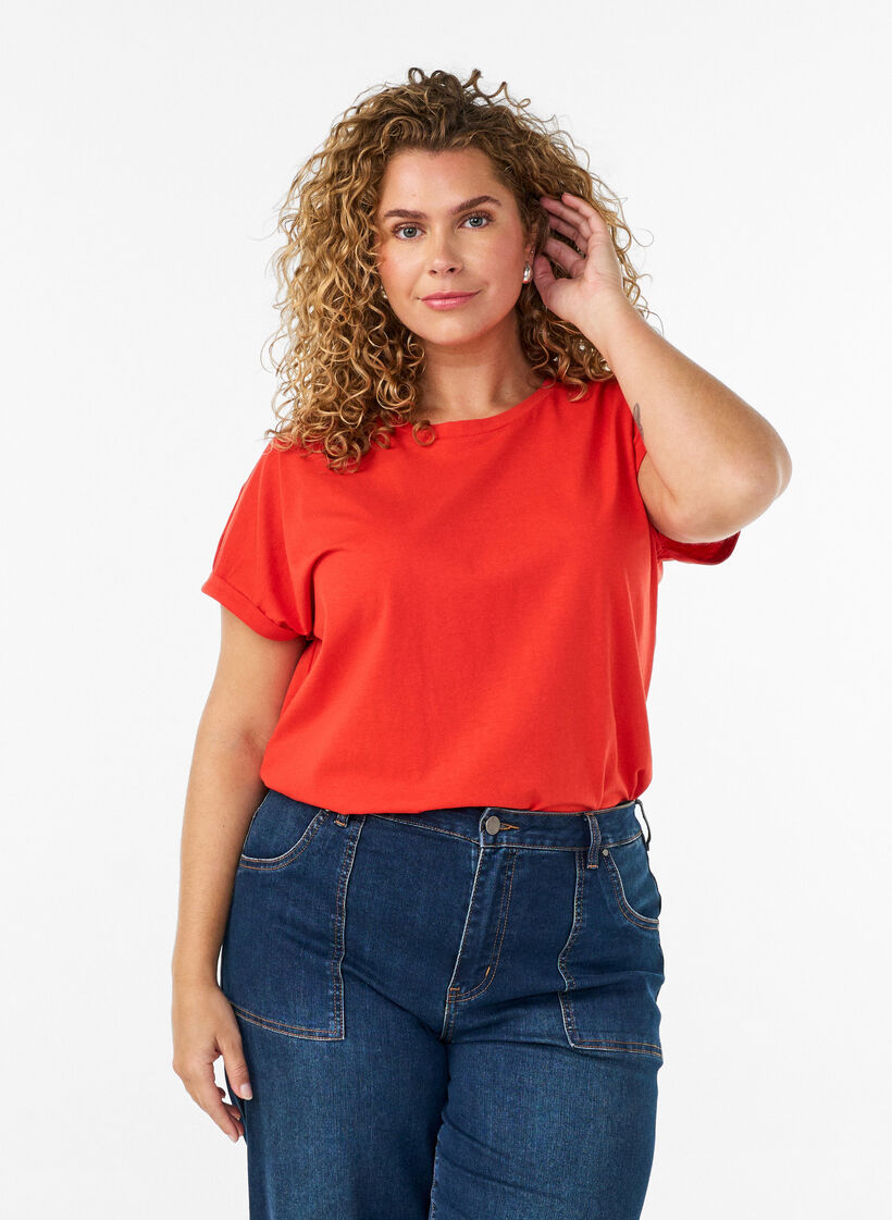 T-shirt met korte mouwen van katoenmix, Oranje, Model image number 0