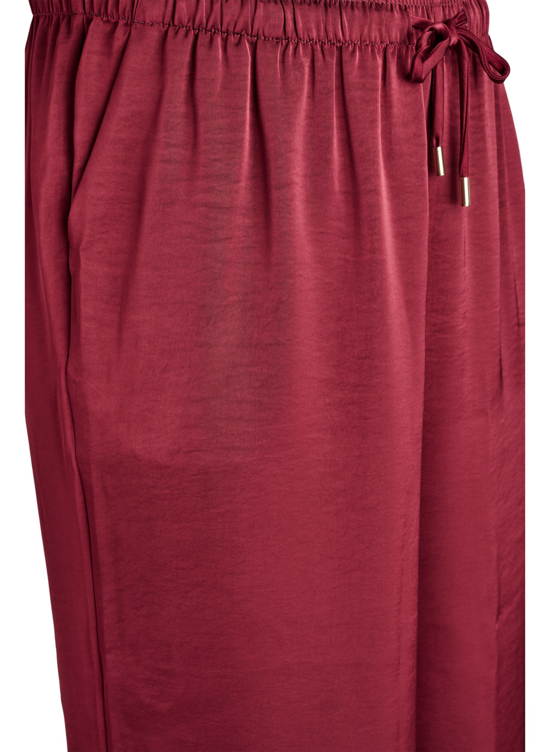ZizziSatijnen-look broek met een high waist en wijde pijpen, Donker Bordeaux, Packshot image number 2