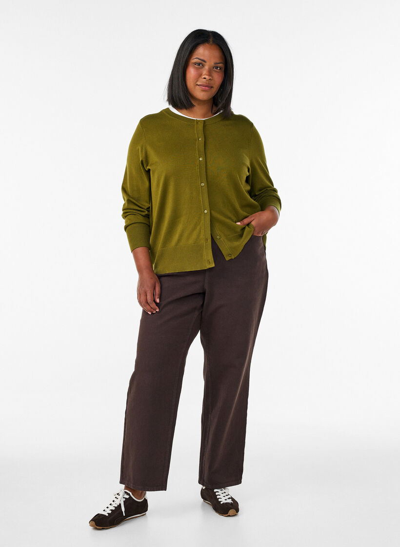 Gebreid vest met ronde hals en knopen, Groen, Model image number 1