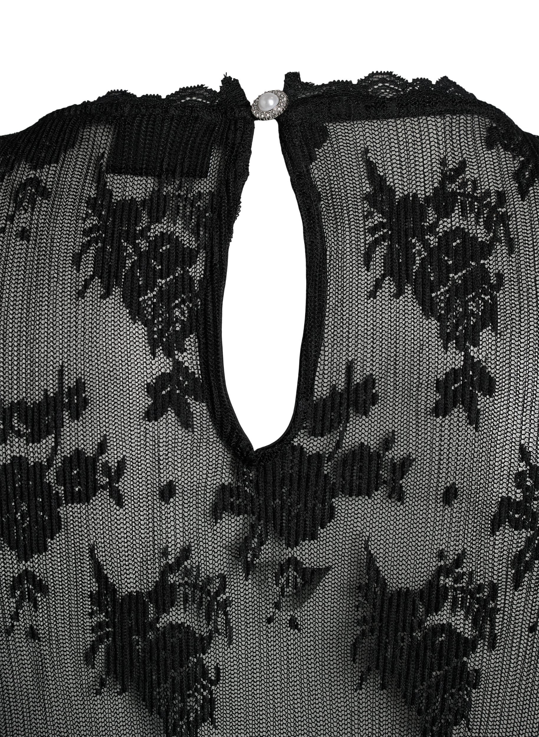 ZizziBlouse met lange mouwen van mesh met kantpatroon, Zwart, Packshot image number 2