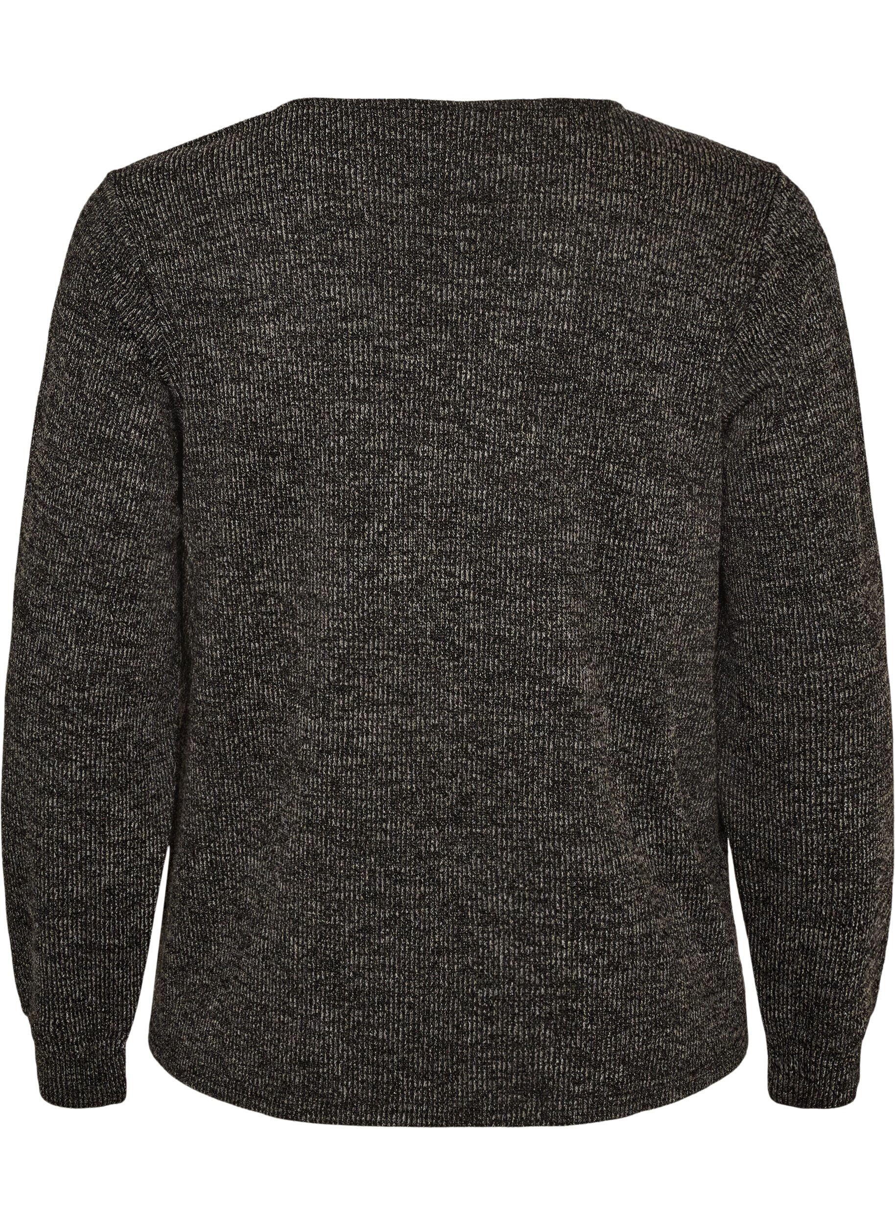 ZizziJersey blouse met V-hals en lange mouwen, Zwart, Packshot image number 1
