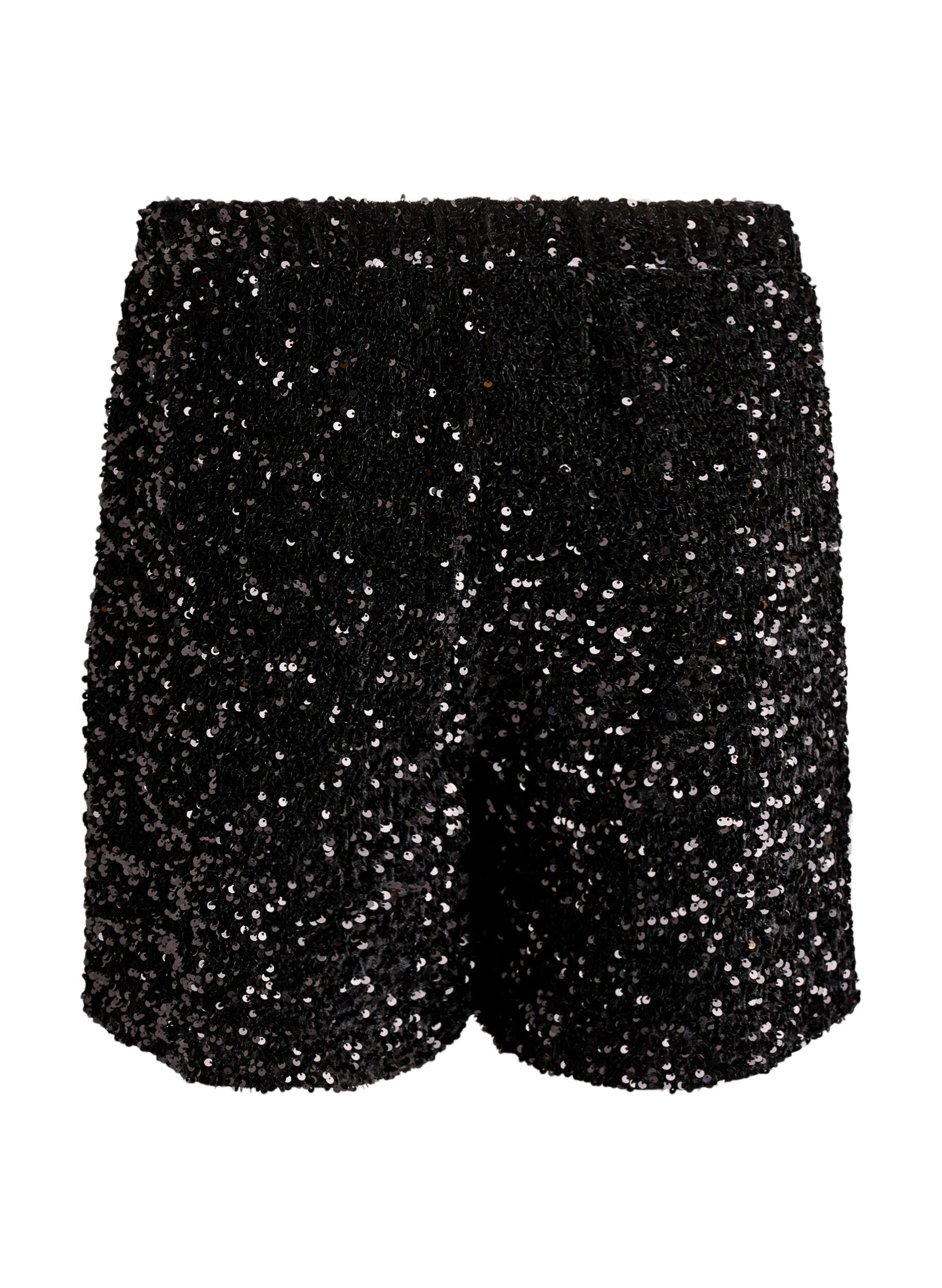 ZizziHigh-waisted pailletten shorts, Zwart, Packshot image number 1