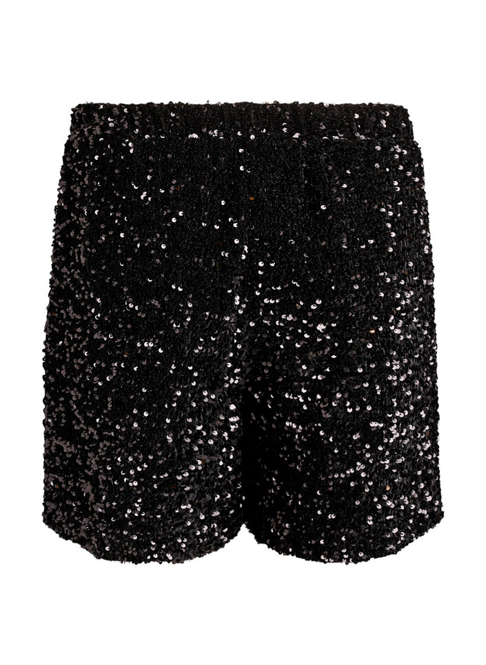 High-waisted pailletten shorts, Zwart, Packshot image number 1