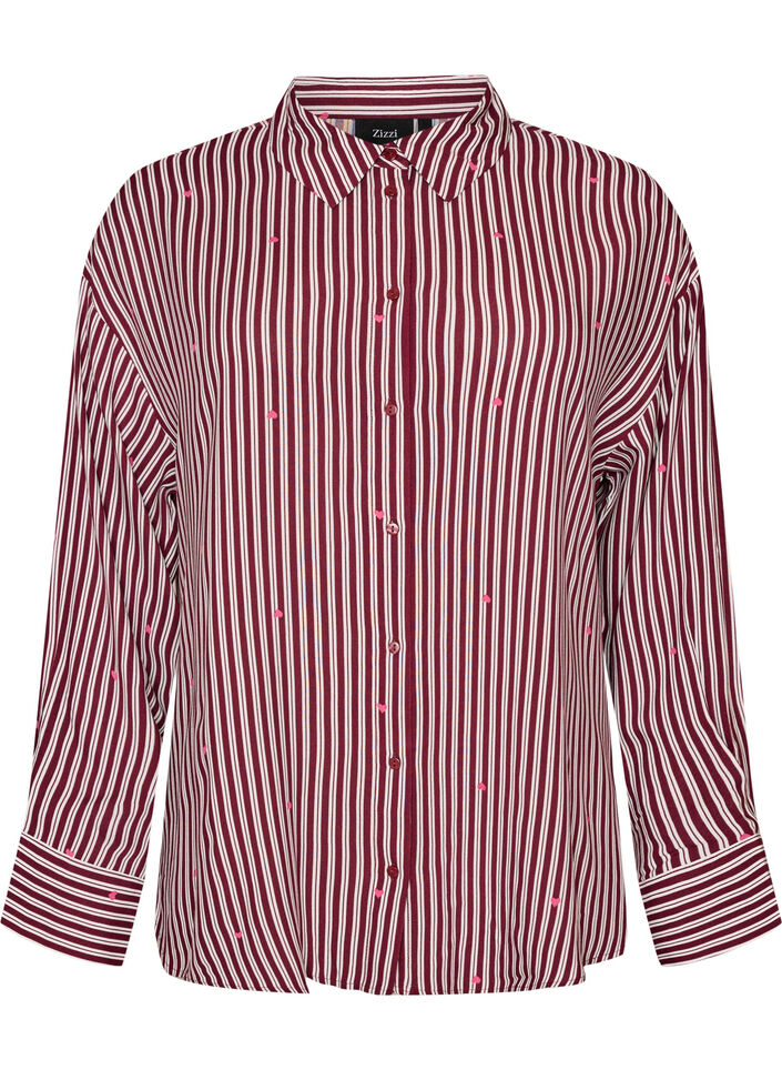 Nachtshirt met strepen en hartjes, Donker Bordeaux, Packshot image number 0