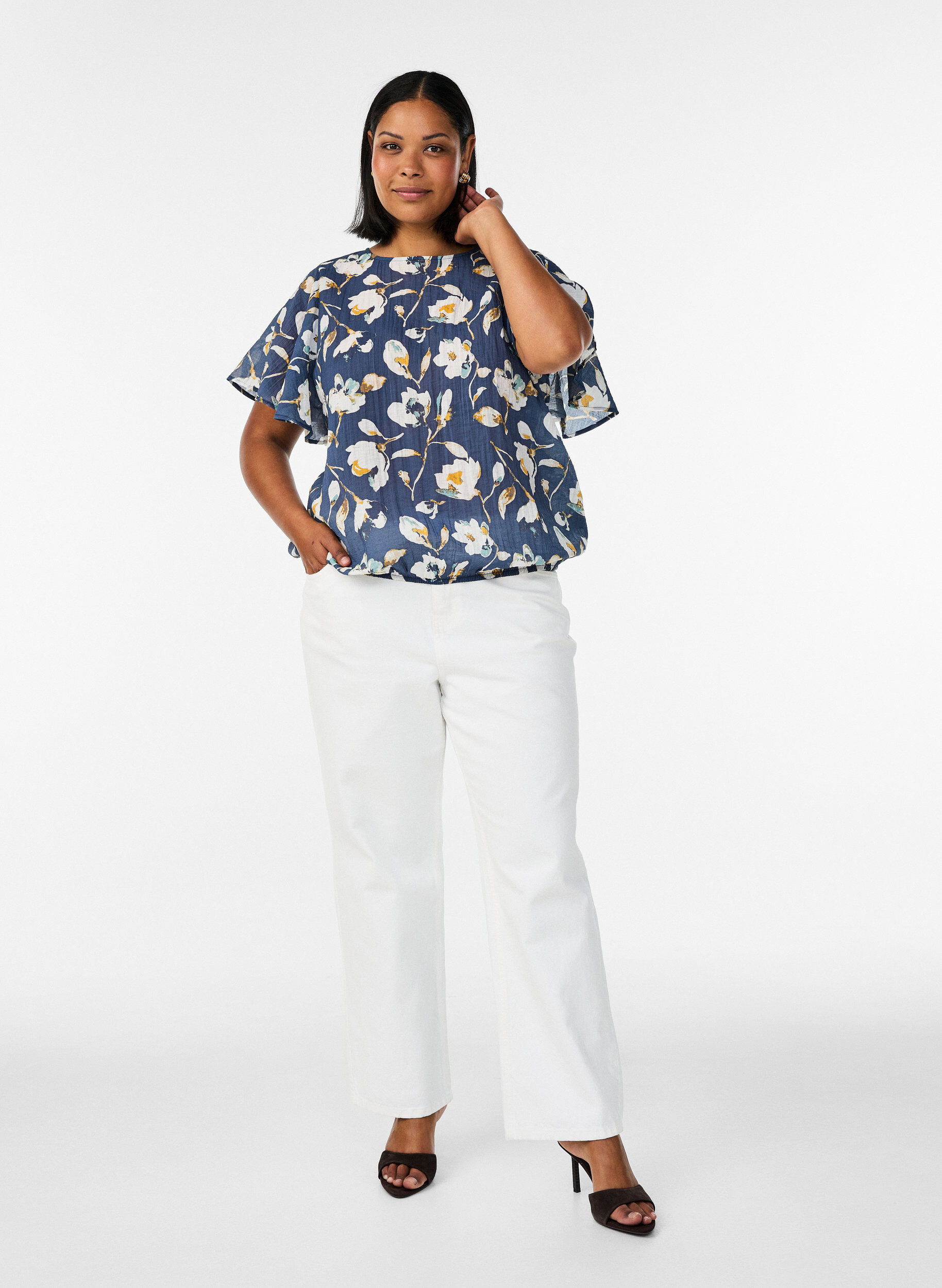 ZizziBlouse met ballonavorm en vleermuismouwen, Blauw, Model image number 1