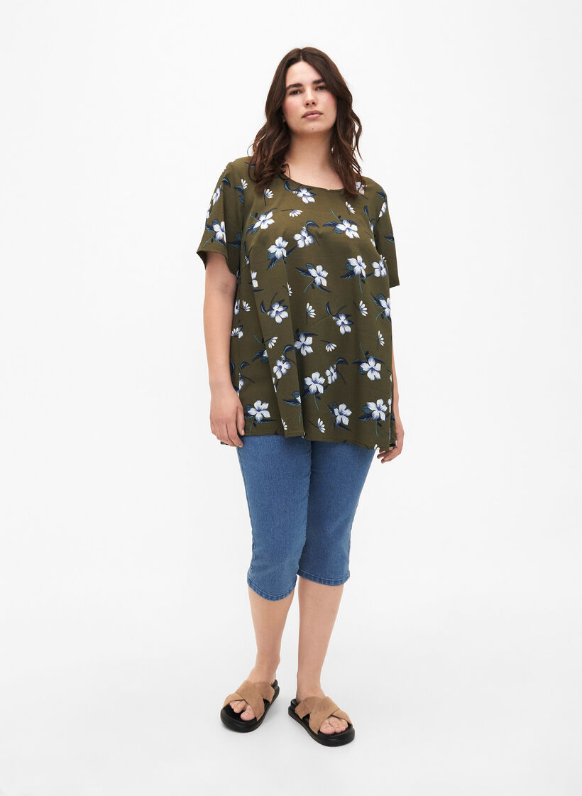 FLASH - denim capri broek met hoge taille en slanke pasvorm, Blauw, Model image number 0