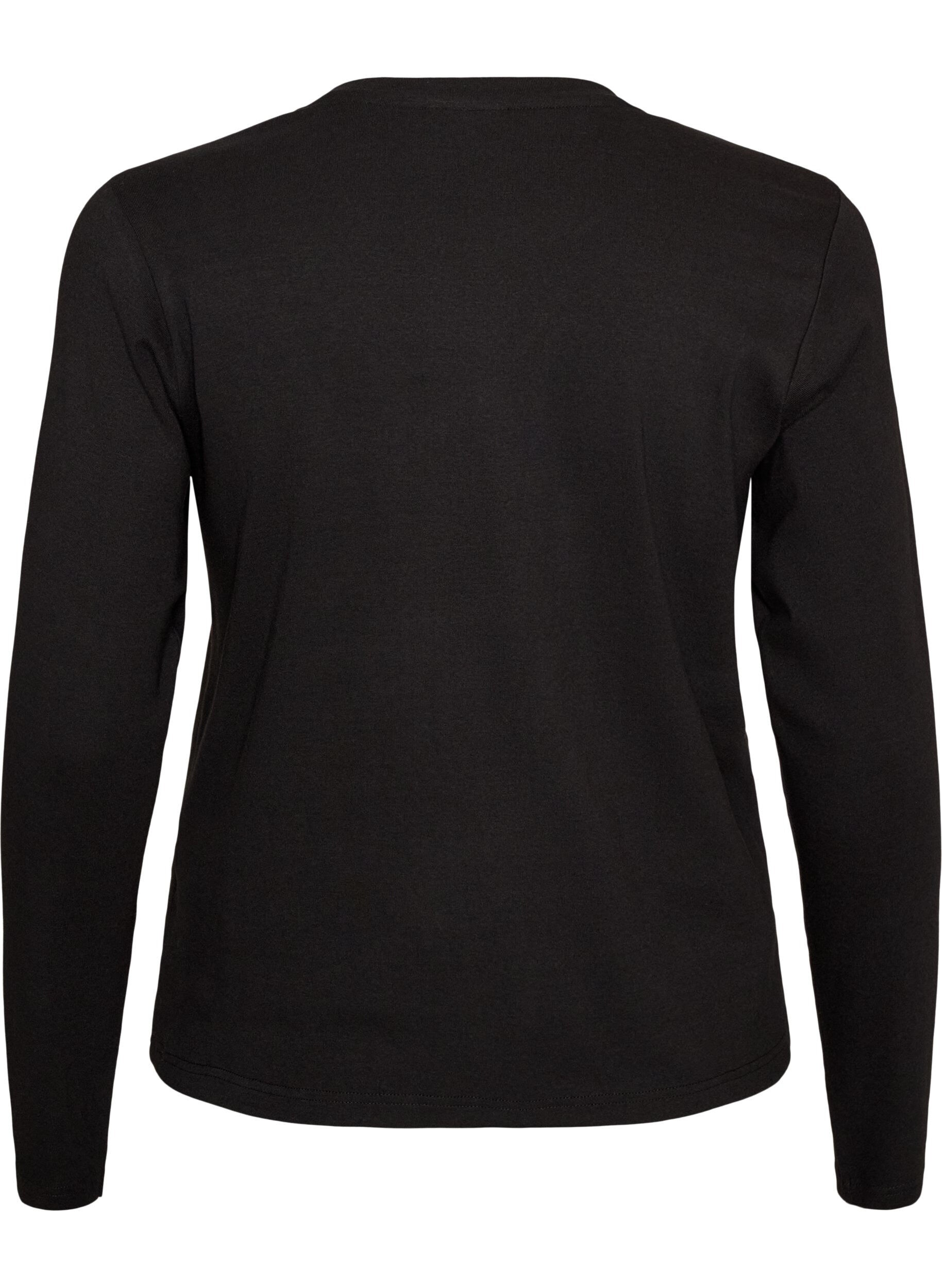 ZizziBasic T-shirt met lange mouwen en ronde hals, Zwart, Packshot image number 1