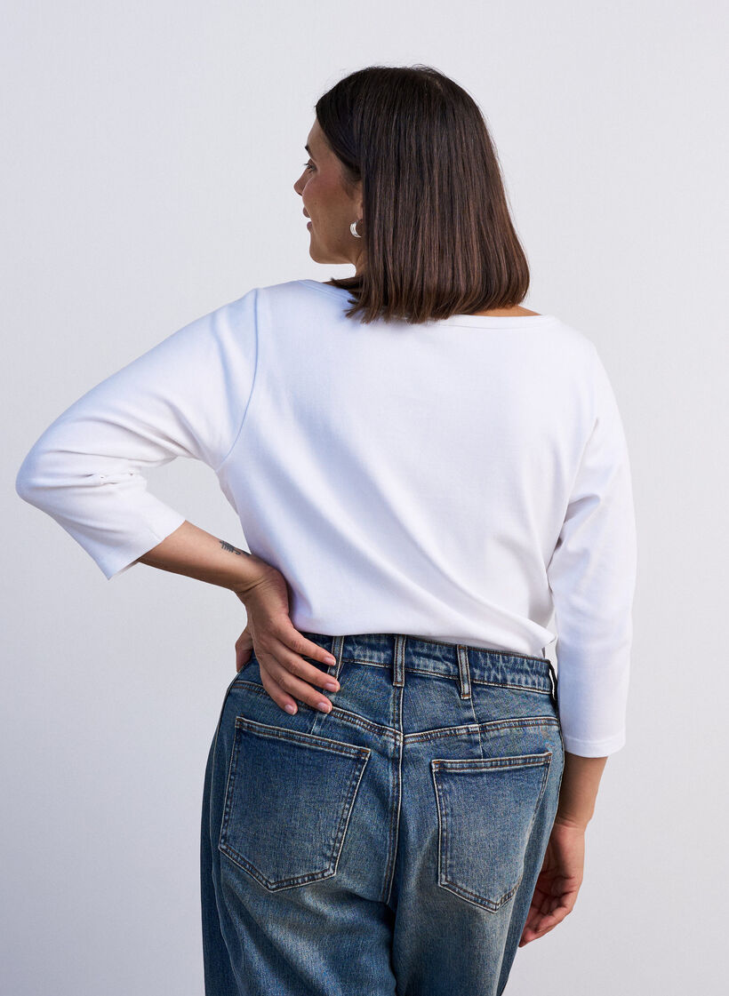 Basic T-shirt met boothals en 3/4-mouwen, Wit, Model image number 2