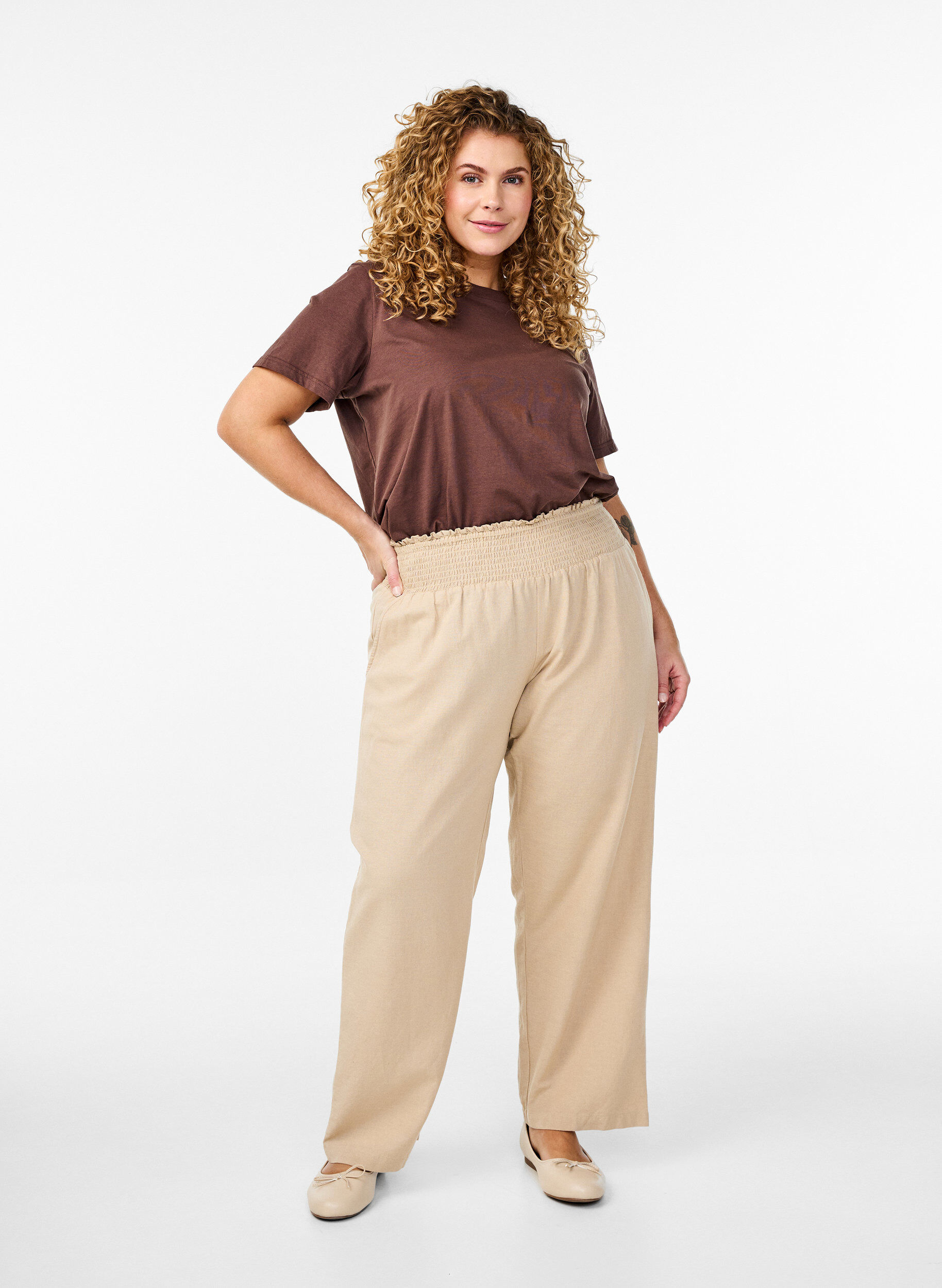 Smock broek met linnen, Beige, Model