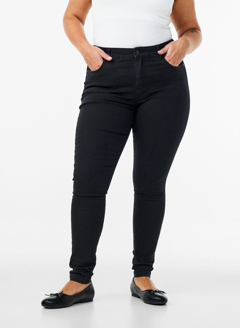 super slim fit Amy jeans met hoge taille, Zwart, Model image number 2