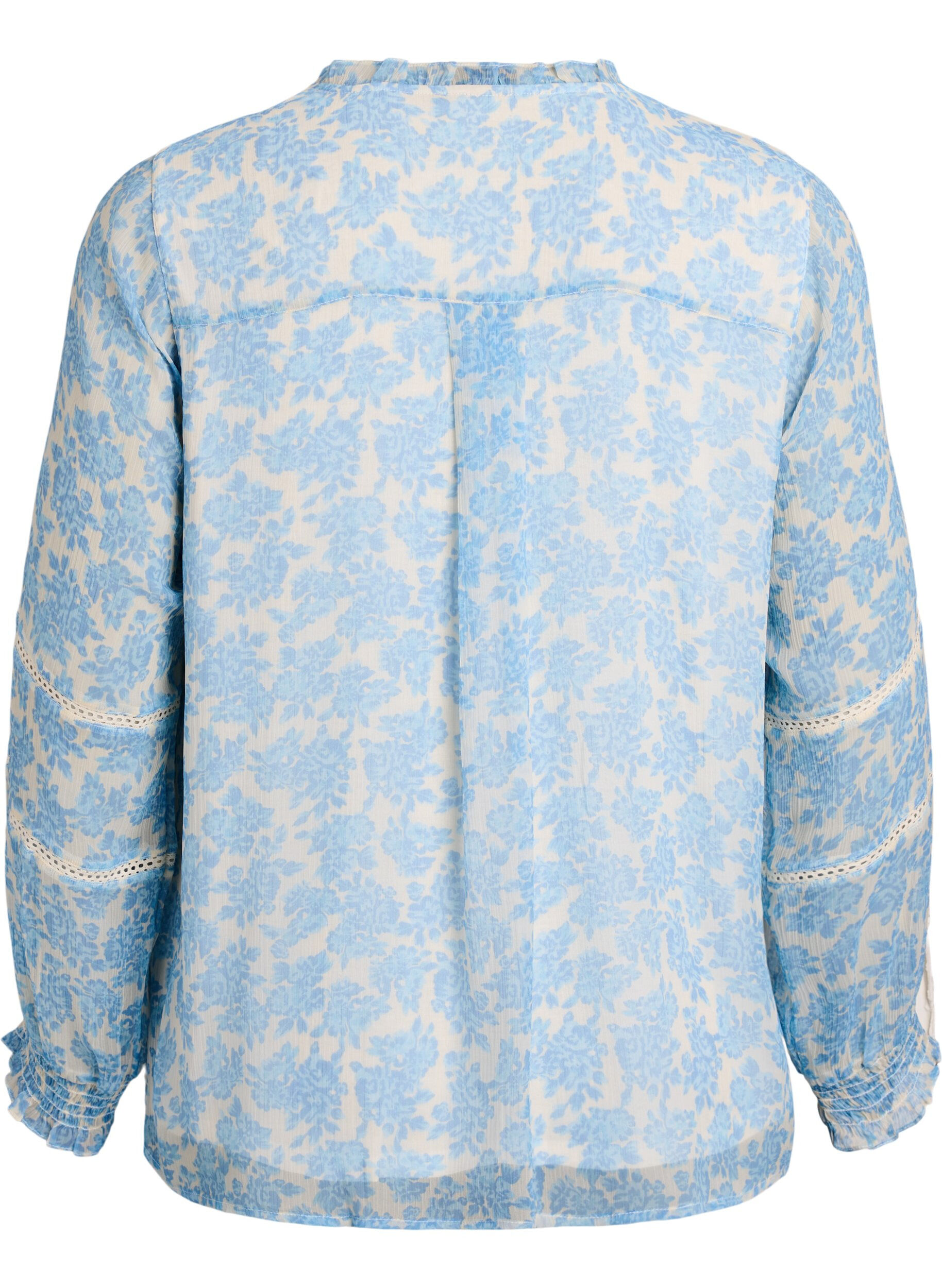 ZizziChiffonblouse met bloemenprint en gehaakte bies, Blauw, Packshot image number 1