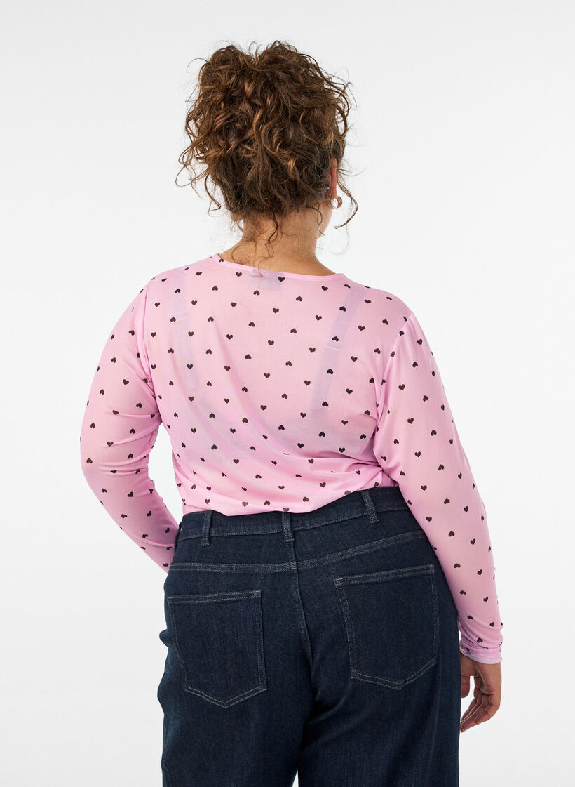 Mesh blouse met print, Roze, Model image number 2
