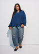 Blouse met V-hals en gehaakte sierband, Blauw, Model image number 1