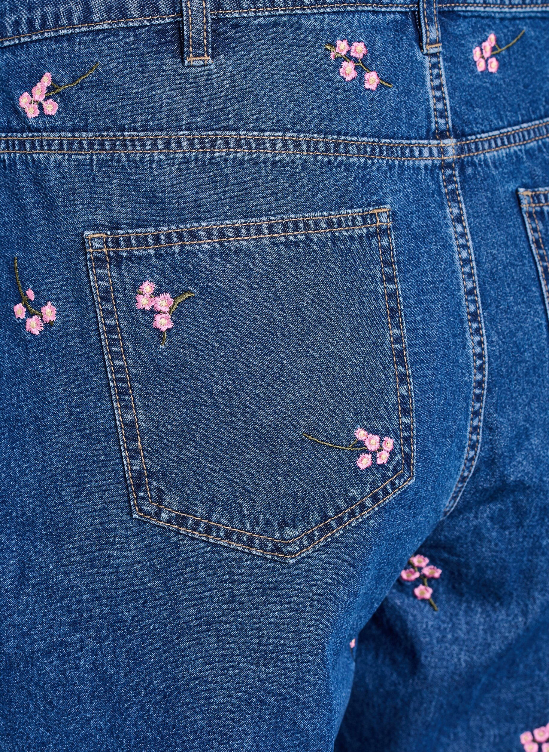 ZizziKorte spijkerbroek met geborduurde bloemen, Blauw, Packshot image number 3
