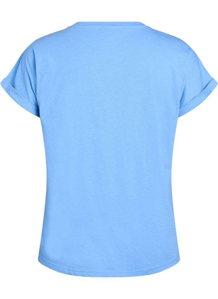 T-shirt met korte mouwen in een katoenmix, Blauw, Packshot image number 1