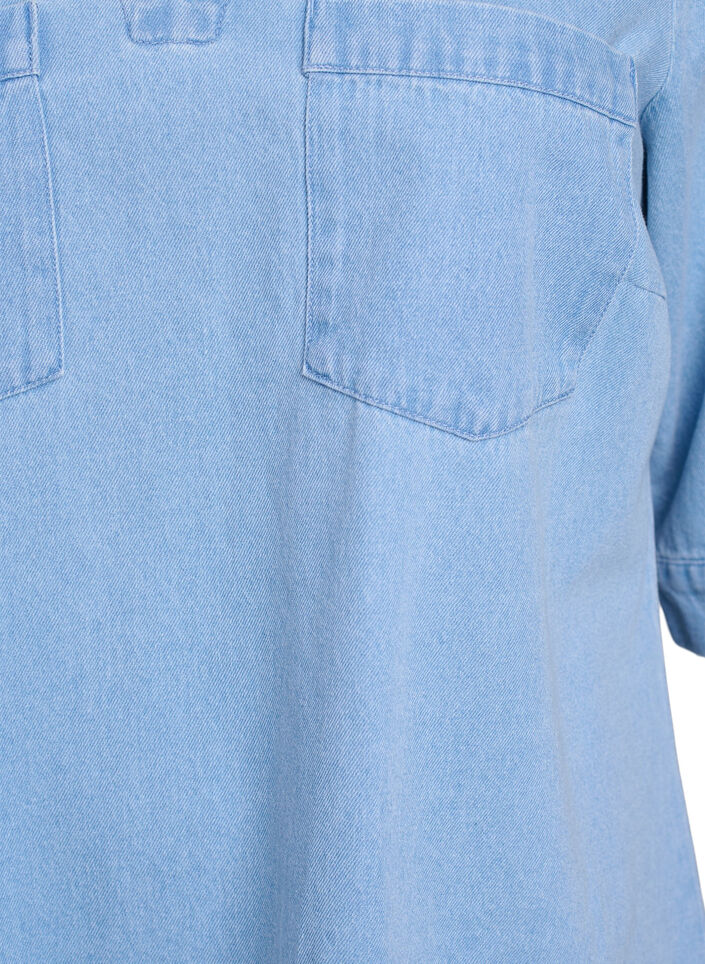 Korte denim jurk met een kraag en V-hals, Blauw, Packshot image number 2