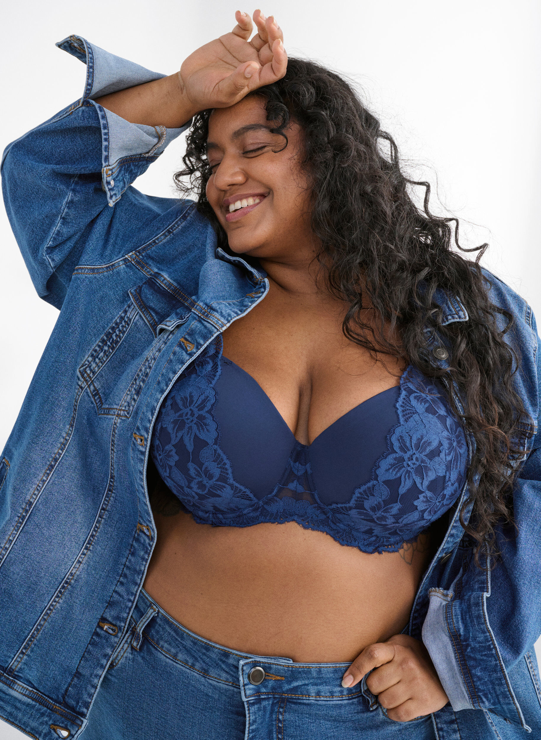 ZizziKanten bh met voorgevormde cups, Blauw, Image image number 0