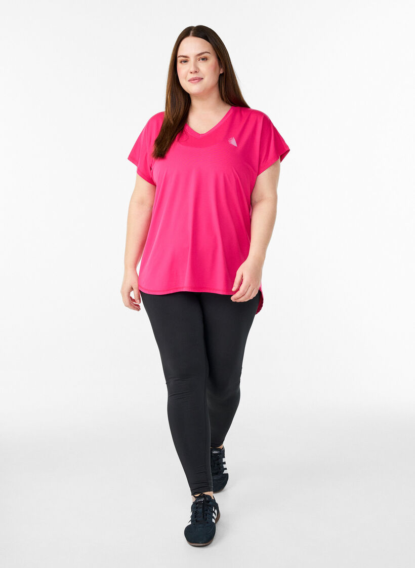 Sportief t-shirt met korte mouwen en v-hals, Roze, Model image number 1