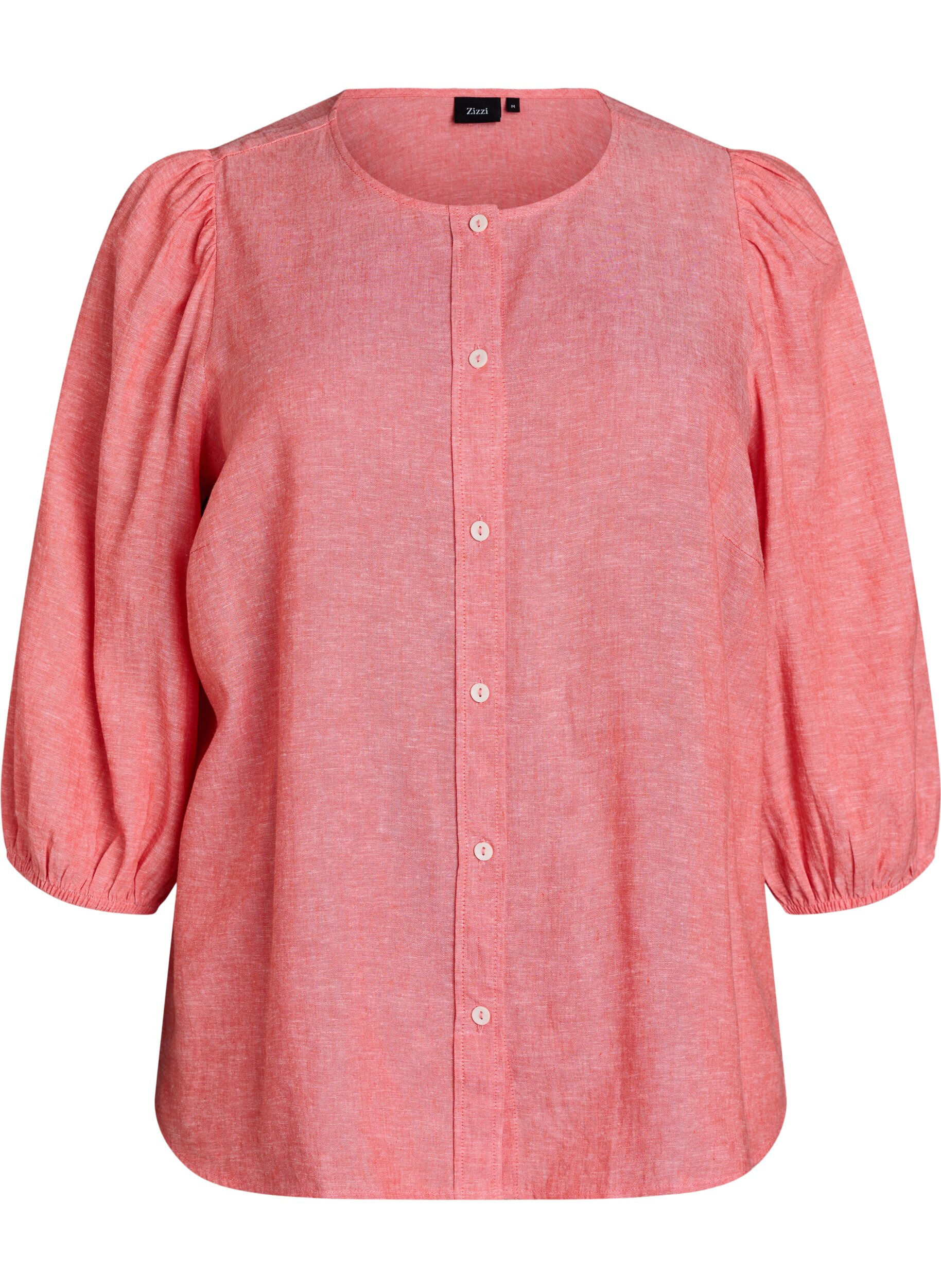 Shirtblouse in linnen en viscose met 3/4-mouwen
