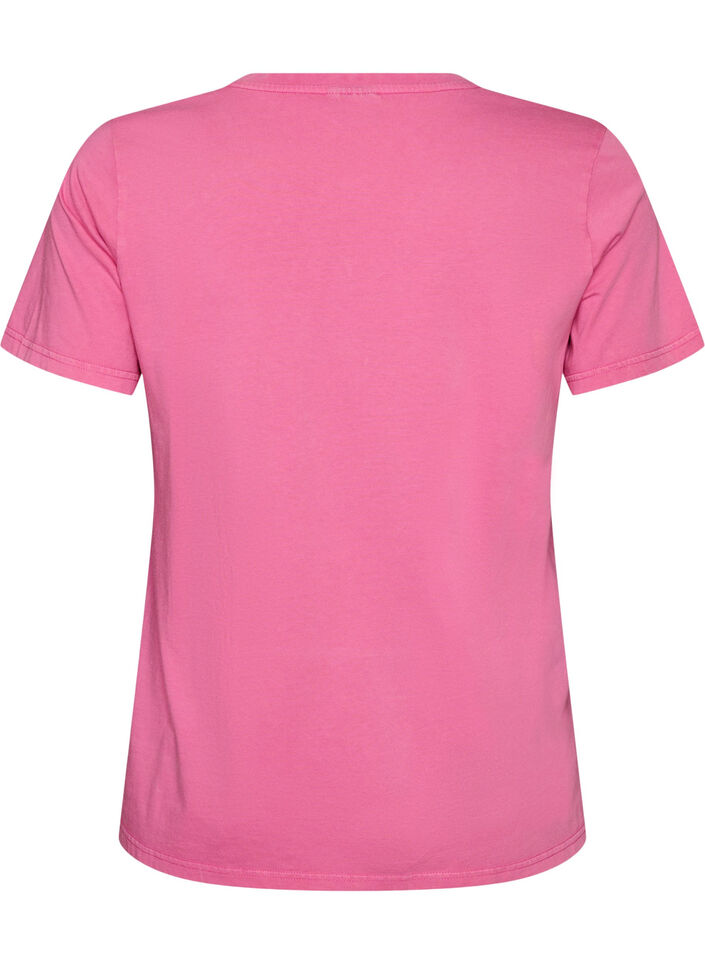 Biologisch katoenen T-shirt met varsity print en V-hals, Roze, Packshot image number 1
