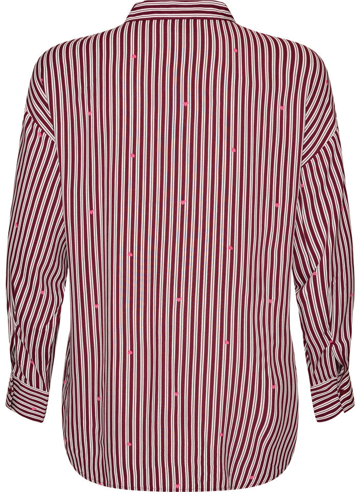 Nachtshirt met strepen en hartjes, Donker Bordeaux, Packshot image number 1
