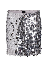 Korte paillettenrok met elastische tailleband, Zilver Korte paillettenrok met elastische tailleband