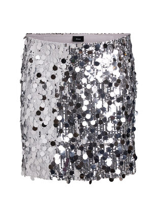 ZizziKorte paillettenrok met elastische tailleband, Zilver, Packshot image number 0