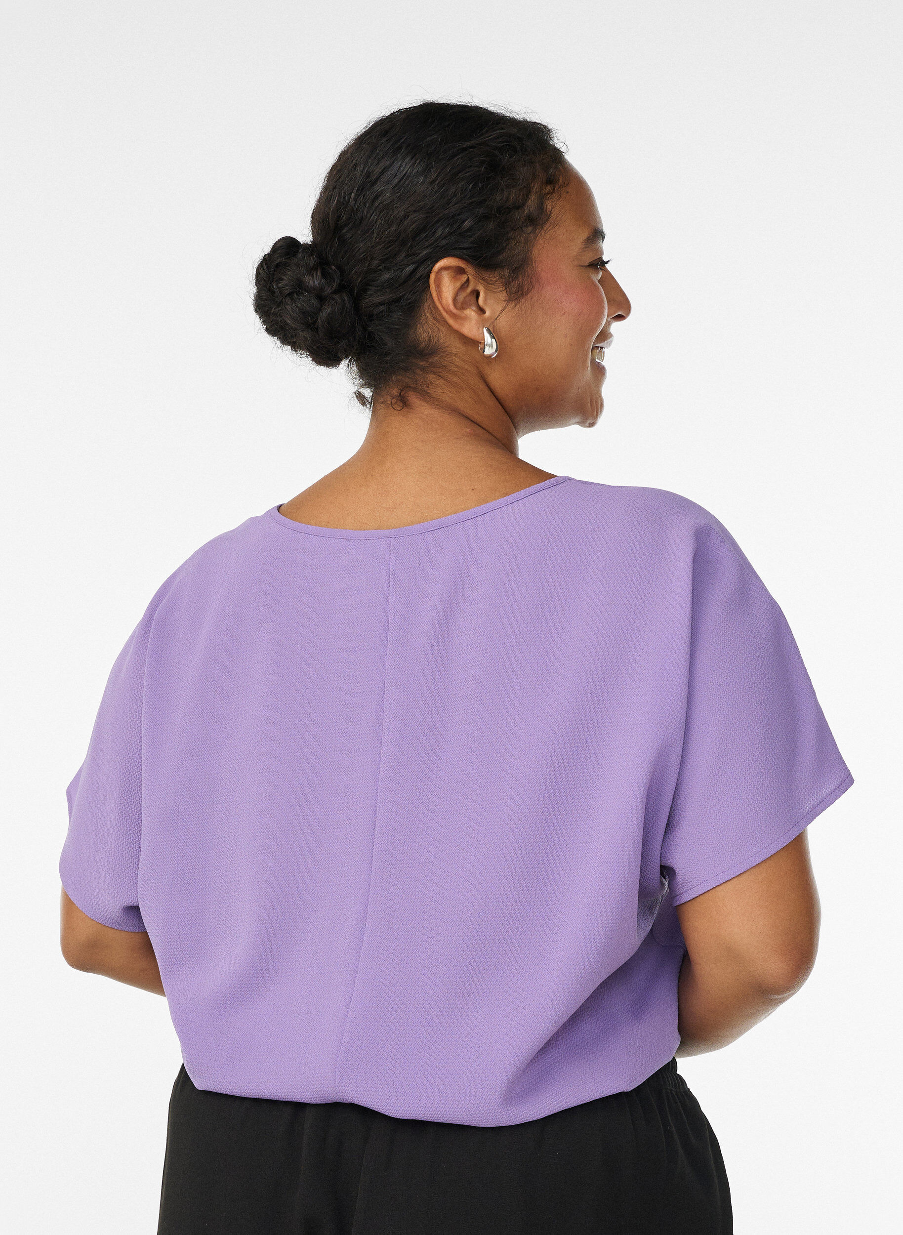 ZizziBlouse met korte mouwen en een ronde halslijn, Paars, Model image number 2