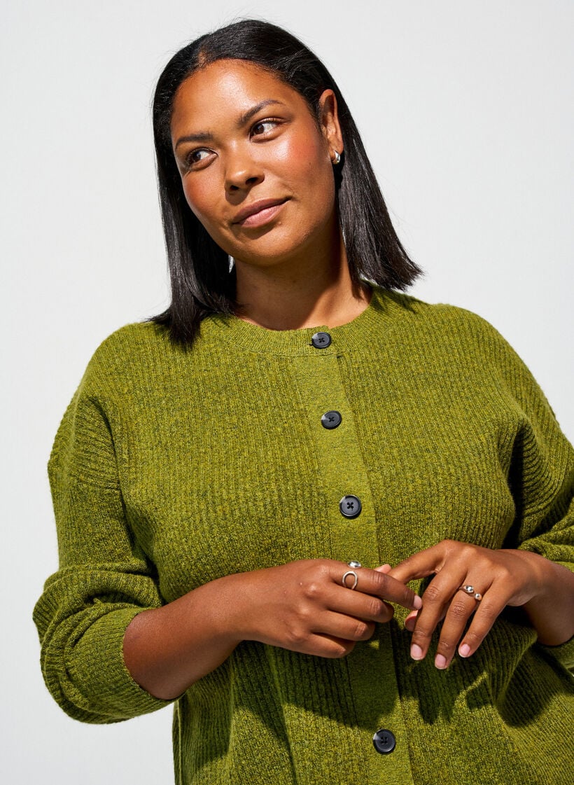 Vest van ribtricot met knopen, Groen, Model image number 3