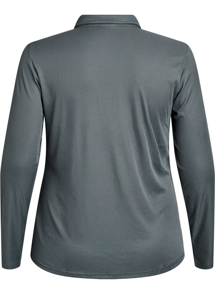 Polo in zachte rib met lange mouwen, Groen, Packshot image number 1