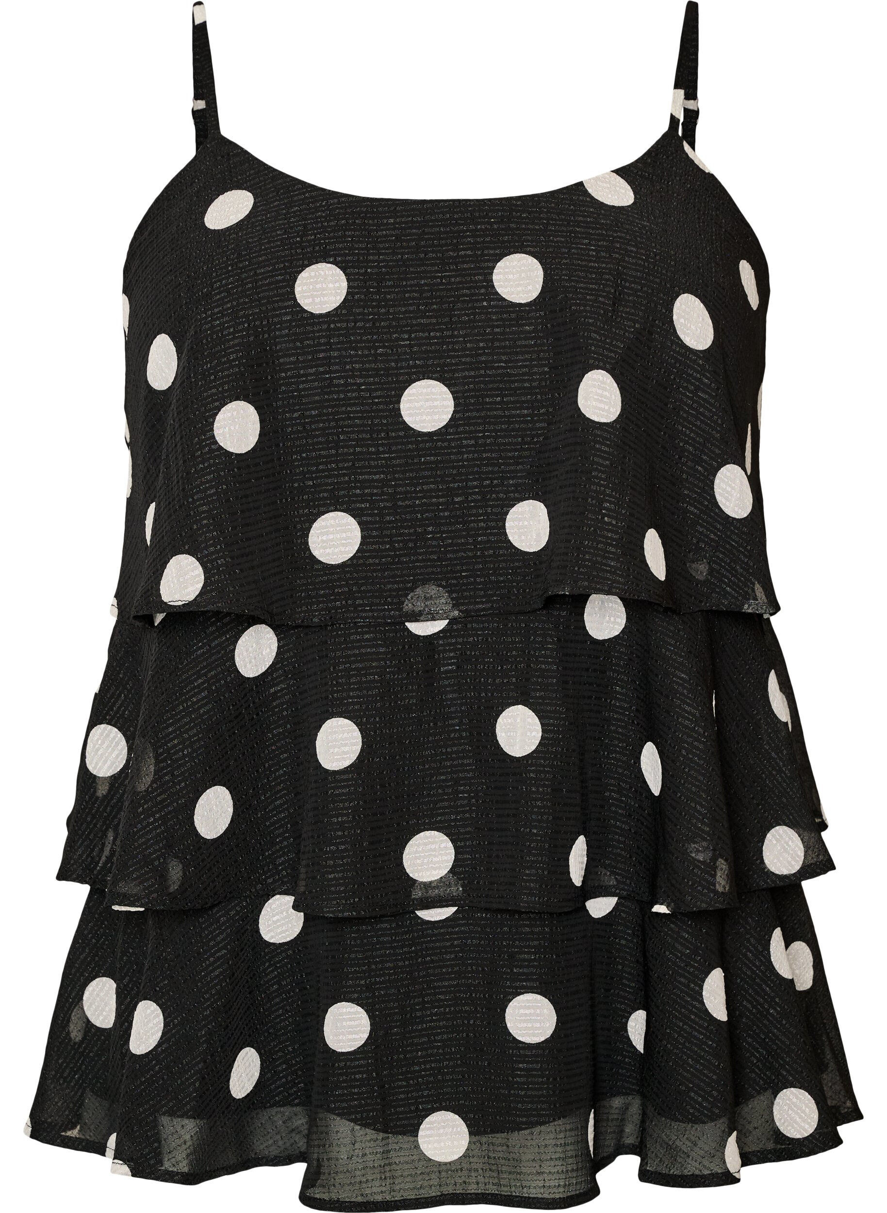 ZizziGelaagde top met ruches en spaghettibandjes, Zwart, Packshot image number 0