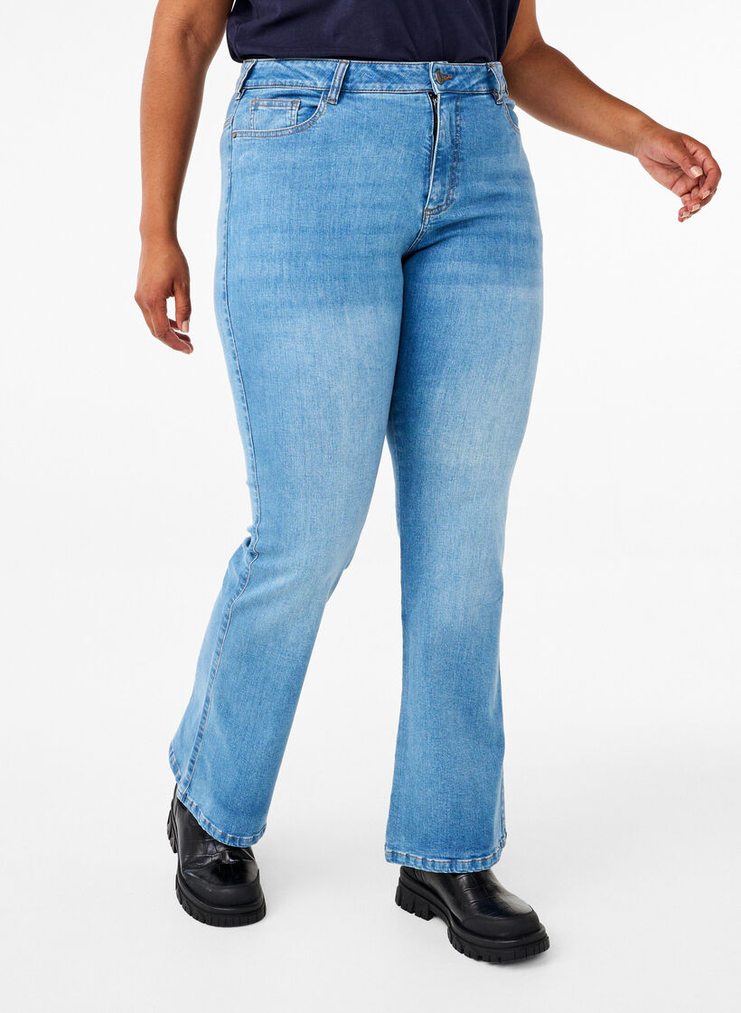Ellen bootcut jeans met hoge taille, Blauw, Model image number 2