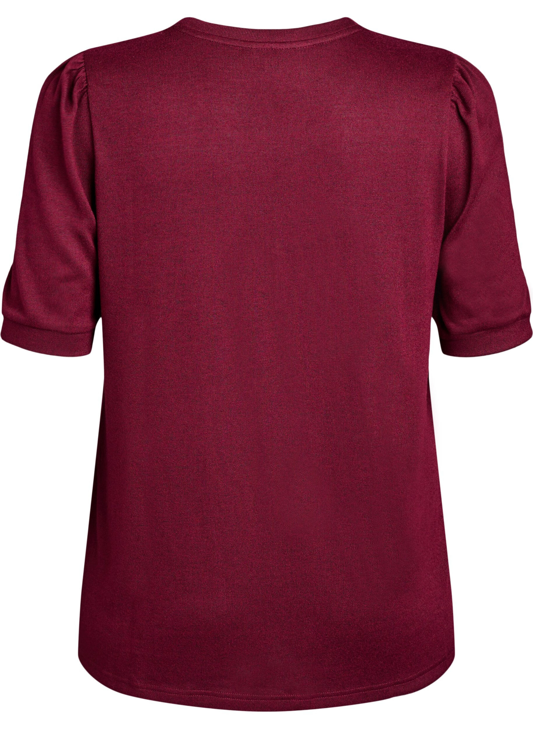 ZizziBlouse met knoopdetail en korte pofmouwen, Donker Bordeaux, Packshot image number 1