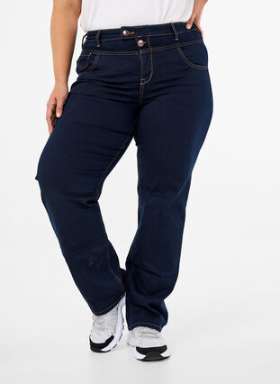 ZizziRegular fit Gemma jeans met hoge taille, Blue denim, Model image number 3